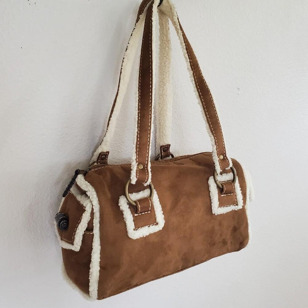 Bath and bodyworks brown and white sherpa shoulder bag